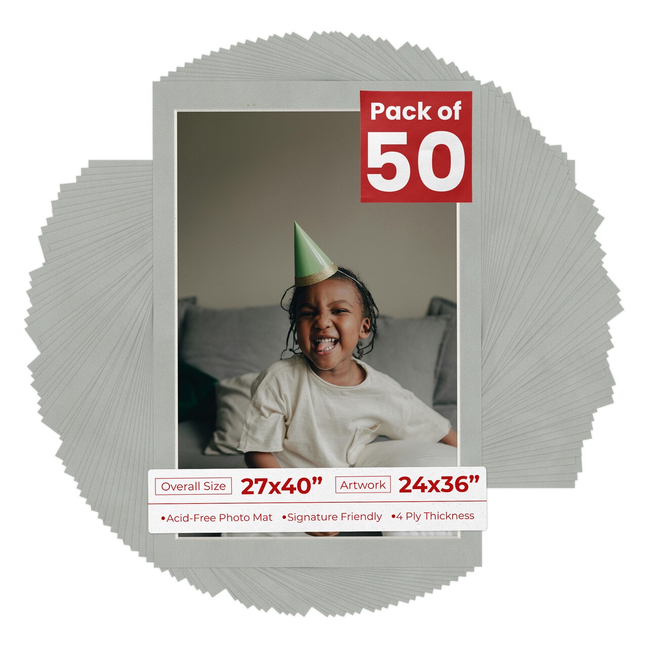 Light Grey Suede Mat Board for 27x40 Frames - Fits 24x36 Photos